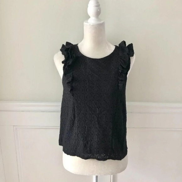 Monteau Black Lace Ruffle Shoulder Blouse S - Picture 1 of 4